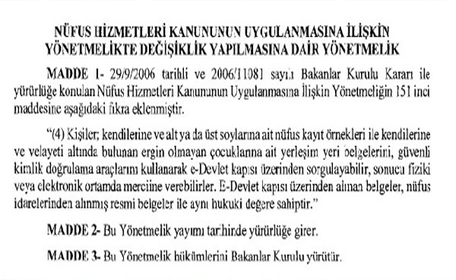 E-devletteki yenilik, yayımlandı