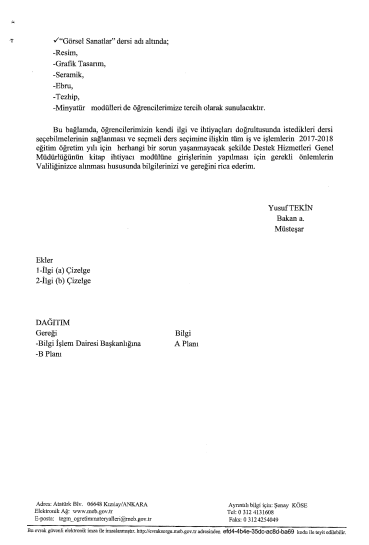 MEB'den ''Seçmeli Dersler'' Yazısı