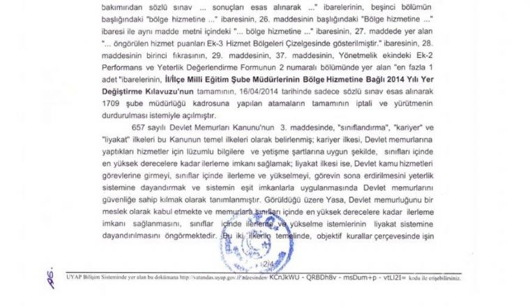 1709 Şube Müdürü Atamasına İlişkin Yürütmeyi Durdurma Kararı