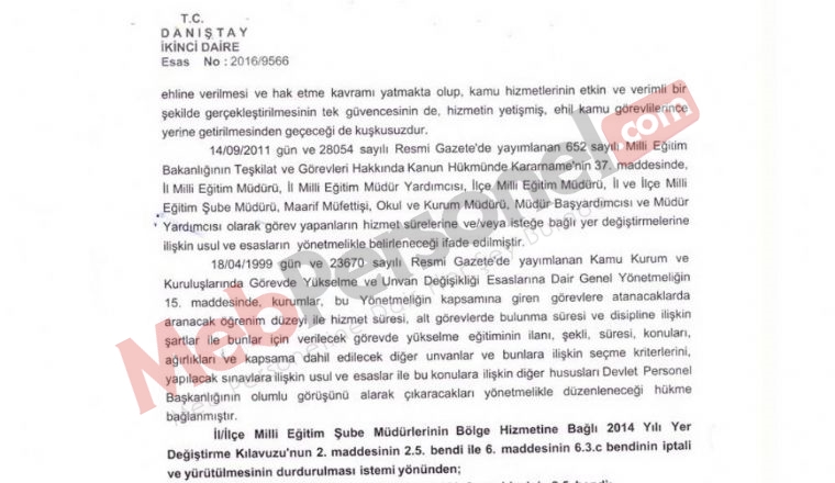 1709 Şube Müdürü Atamasına İlişkin Yürütmeyi Durdurma Kararı