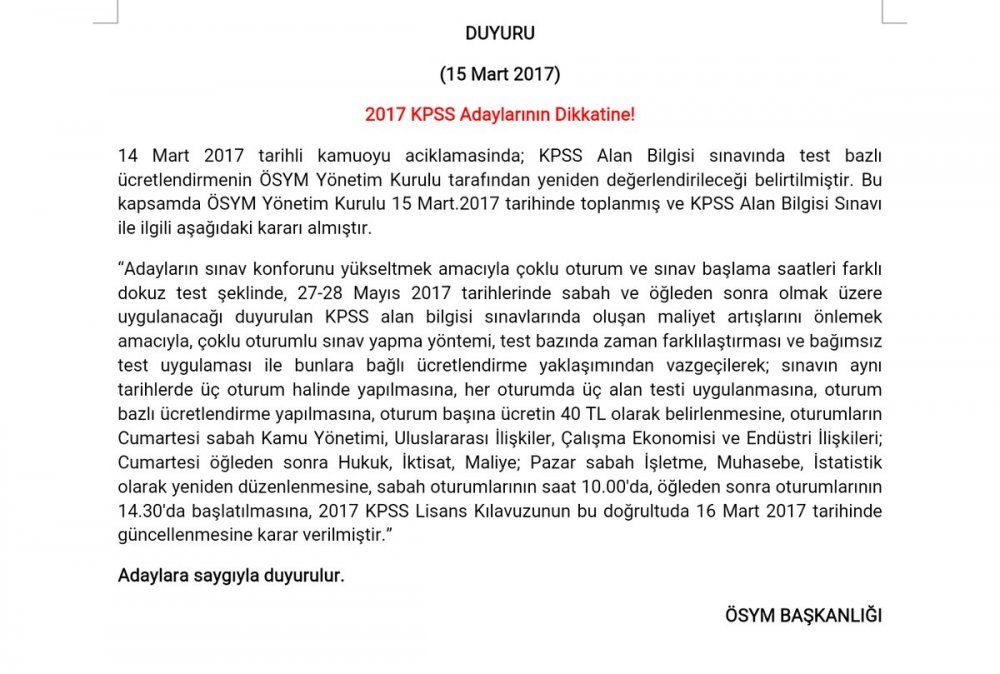 ÖSYM, Yeni KPSS Sınav Ücretlerini Açıkladı