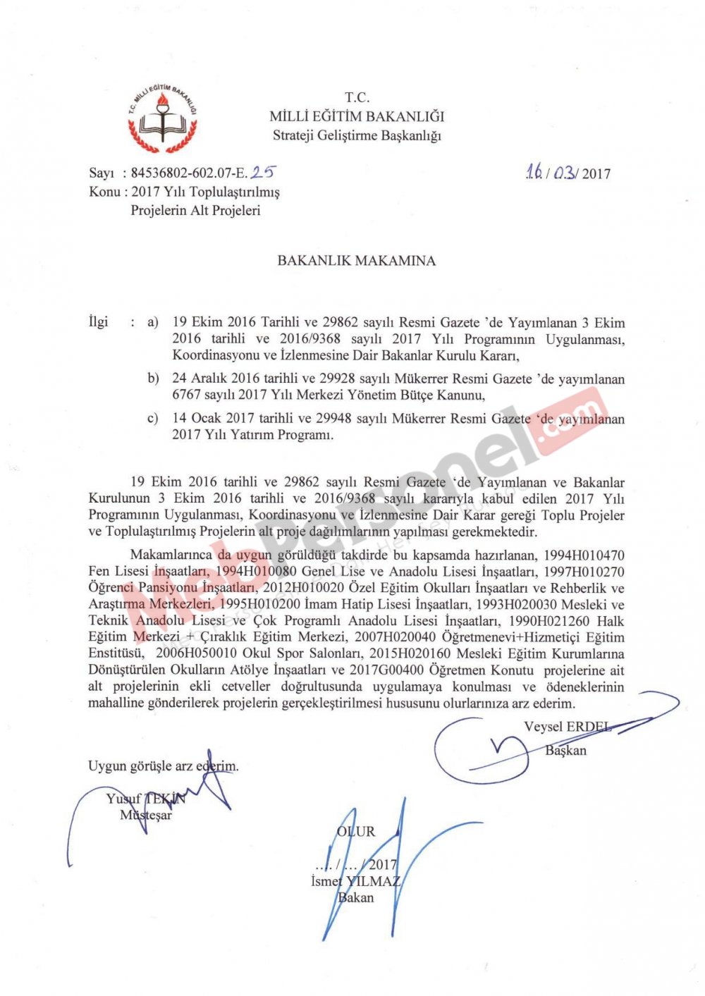 MEB 2017 – 2019 Yılı Devlet Yatırım Programı Detay Dağılımı