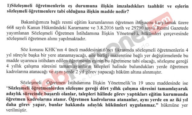 Sözleşmeli Öğretmenlerin Eş Durumu Atamalarına İlişkin Açıklama