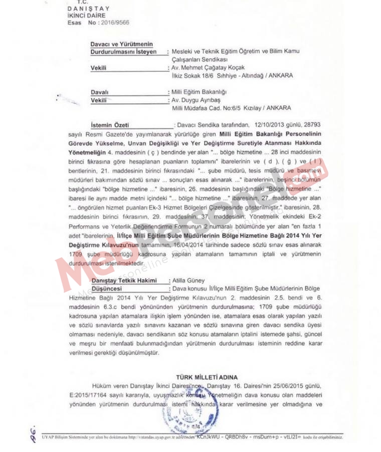 DANIŞTAY İDDK Kararı “1709 Şube Müdürü Atamasının İptali” Anlamına Geliyor