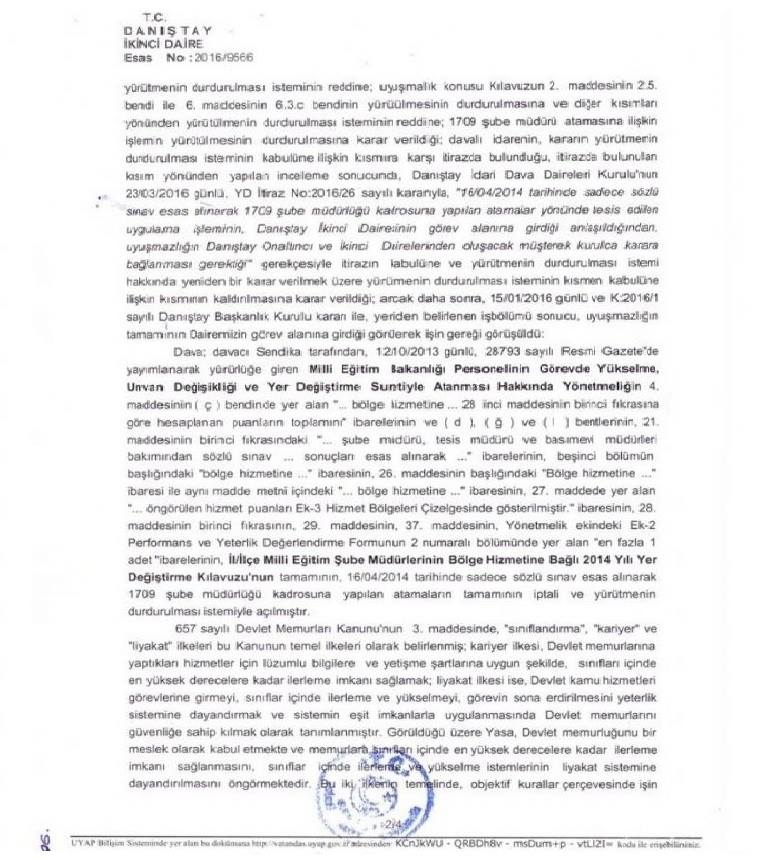 DANIŞTAY İDDK Kararı “1709 Şube Müdürü Atamasının İptali” Anlamına Geliyor