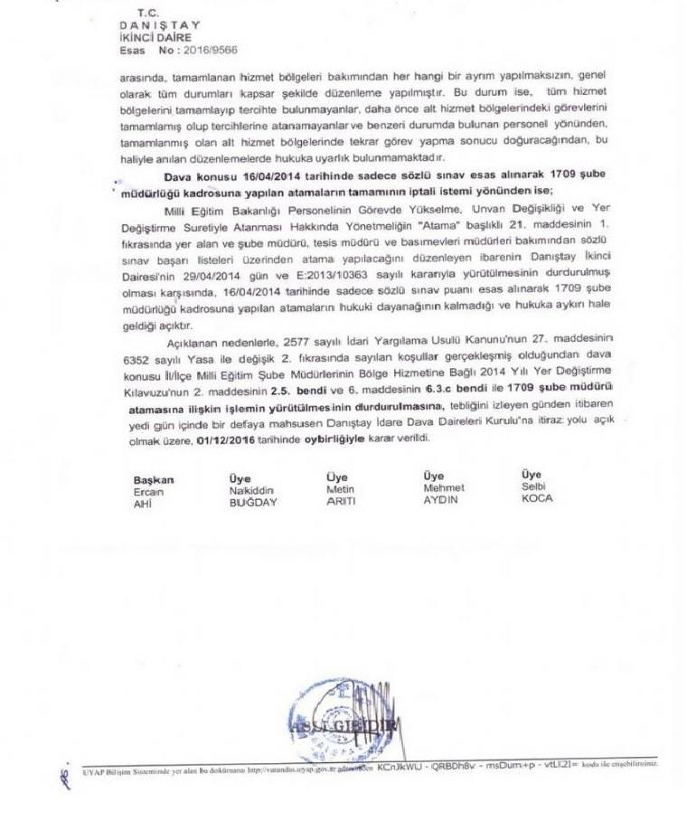 DANIŞTAY İDDK Kararı “1709 Şube Müdürü Atamasının İptali” Anlamına Geliyor
