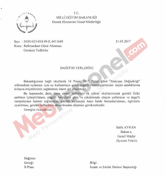 Referandum Günü Okullarda Alınması Gereken Tedbirler