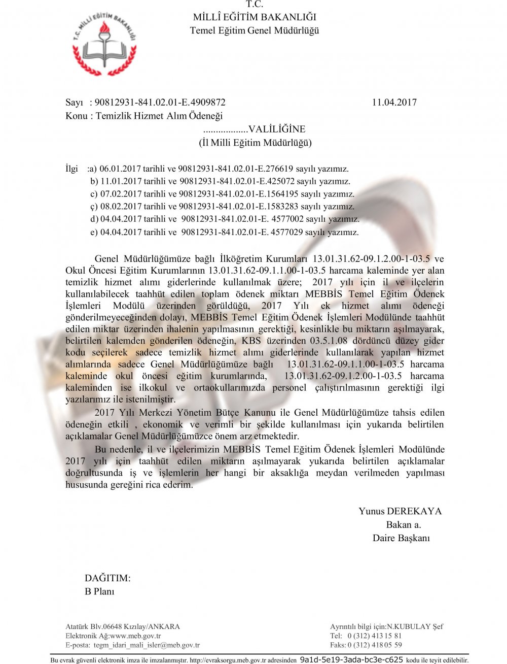 MEB'DEN HİZMET ALIMI ÖDENEĞİ YAZISI