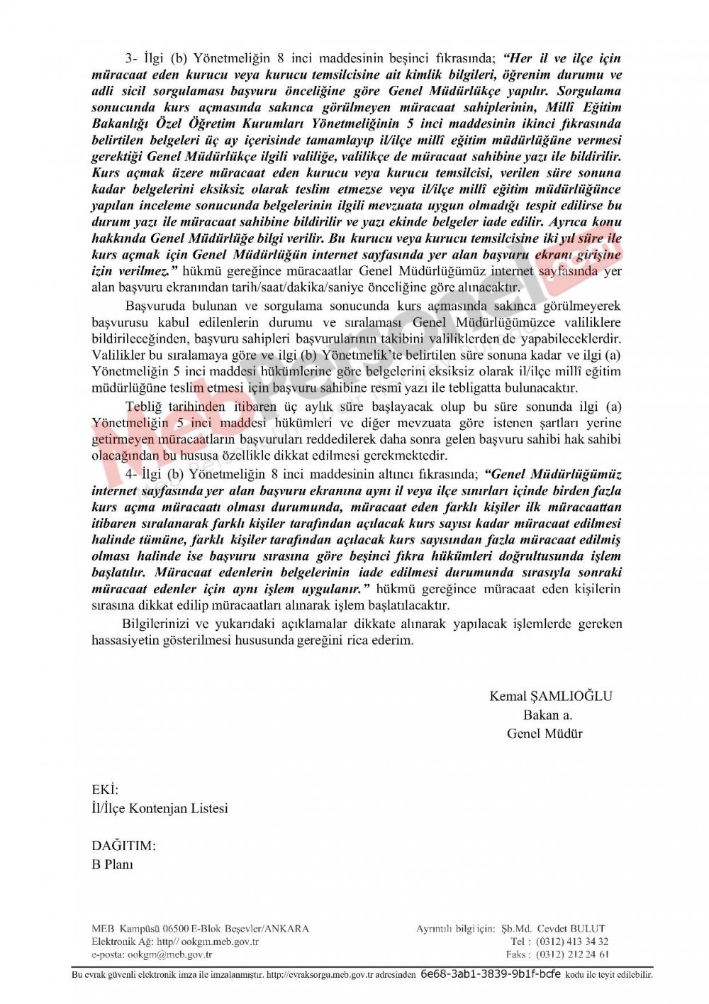 Özel Motorlu Taşıt Sürücüleri Kursları İl/İlçe Kontenjanları