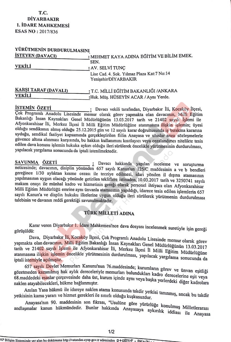 Diyarbakır'da Sürgün Edilen Öğretmenler Hakkında Mahkemeden Yürütmeyi Durdurma Kararı