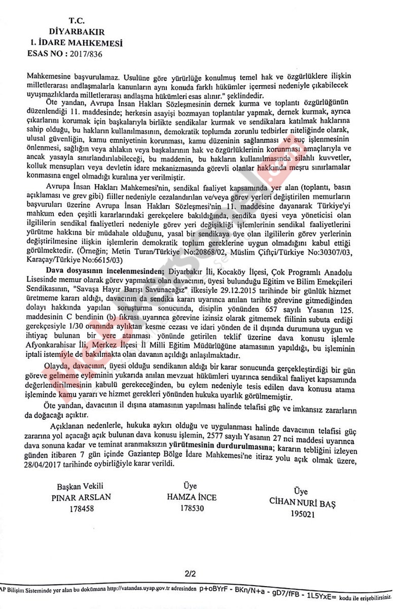 Diyarbakır'da Sürgün Edilen Öğretmenler Hakkında Mahkemeden Yürütmeyi Durdurma Kararı