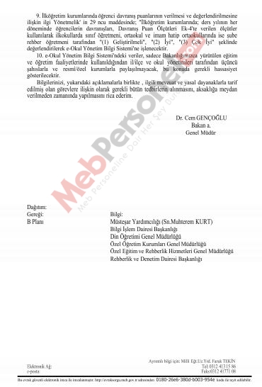 MEB'den ''Sene Sonu İş ve İşlemleri'' Yazısı