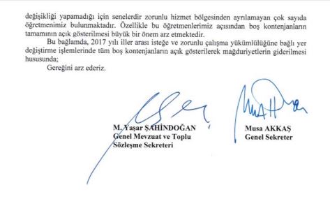 İl Dışı Atamalarda Tüm Boş Kontenjanlar Gösterilmelidir