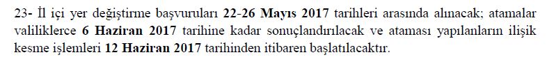 İl içi yer değiştirme sonuçları ne zaman?