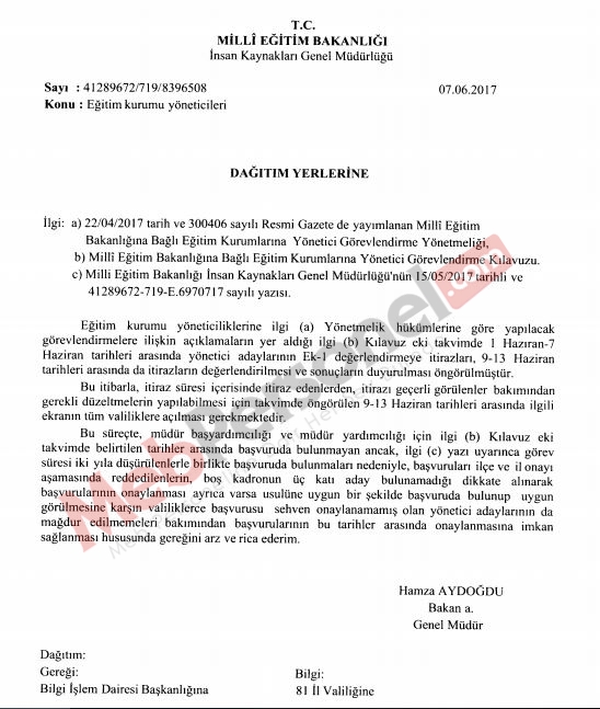 MEB'den Yönetici Görevlendirmeleri Konusunda Yeni Yazı