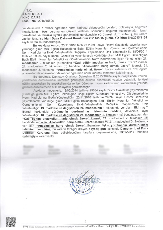 DANIŞTAY, ANAOKULLARINDA REHBER ÖĞRETMEN NORMUNUN KALDIRILMASINI DURDURDU