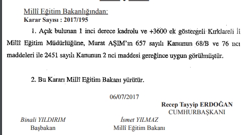 İl Milli Eğitim Müdürlüğüne Atama Yapıldı