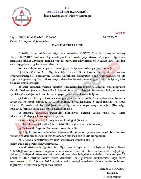 MEB'den Ataması Yapılan Öğretmenlerle İlgili Acele Yazı