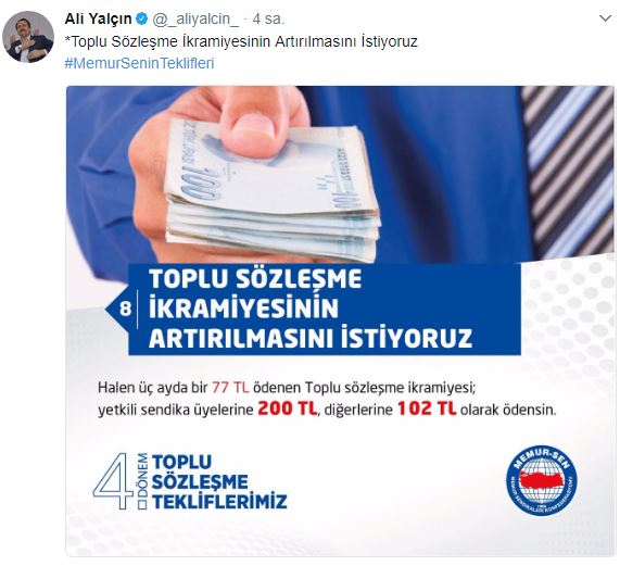 Ali Yalçın, Memur-Sen Üyelerine 200 TL İkramiye İstedi