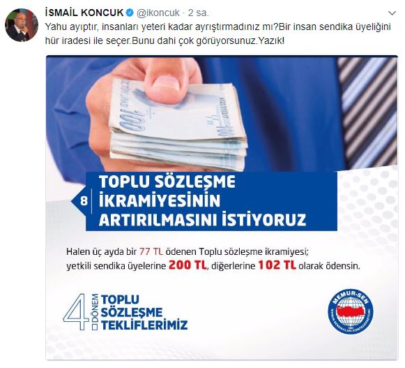 Koncuk'tan Memur-Sen'e: Yahu Ayıptır! İnsanları Yeteri Kadar Ayrıştırmadınız Mı?
