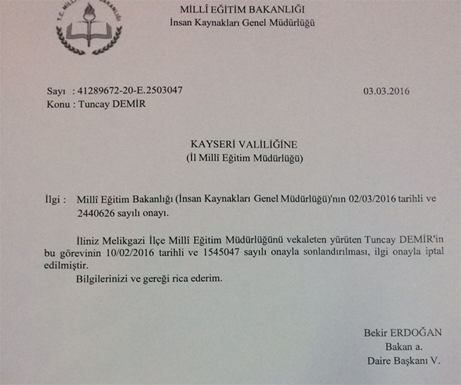 Kayseri Milli Eğitim'den Skandal Atama İşlemi