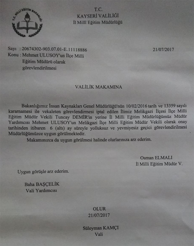 Kayseri Milli Eğitim'den Skandal Atama İşlemi