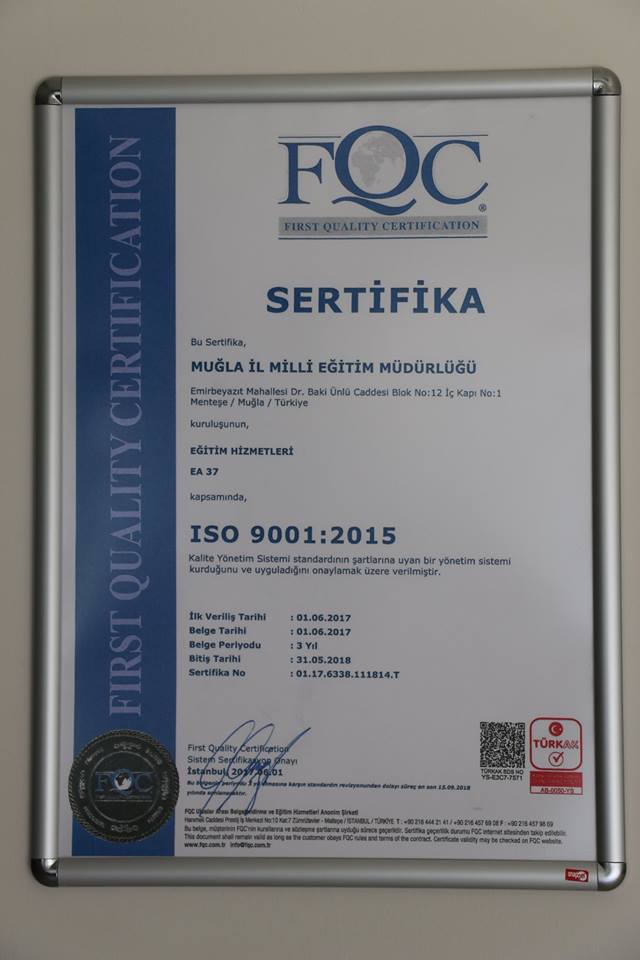 Türkiye'de ilk kez bir İl Milli Eğitim Müdürlüğü bu belgeyle kalitesini tescilledi