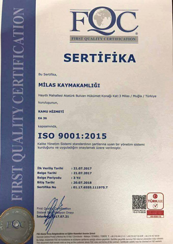 Kaymakamlık ve Milli Eğitim Müdürlüğü ISO 9001 Belgesi Aldılar