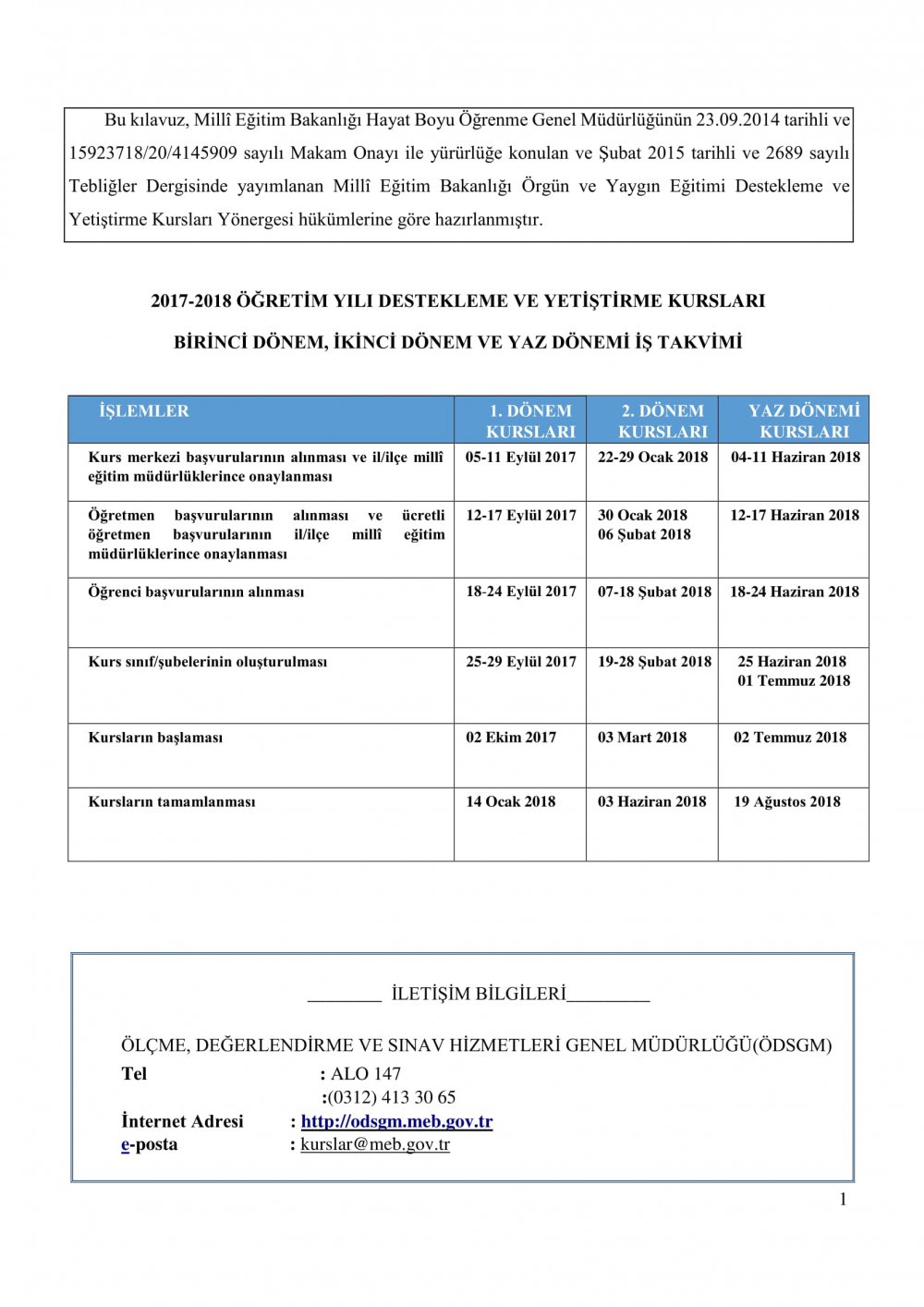 2017-2018 Öğretim Yılı Destekleme ve Yetiştirme Kursu e-Kılavuzu Yayımlandı