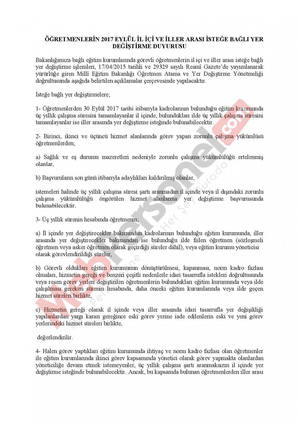 MEB'den 2. İl İçi ve İl Dışı Yer Değiştirme Duyurusu