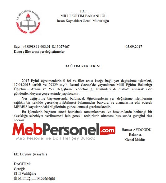 MEB'den 2. İl İçi ve İl Dışı Yer Değiştirme Duyurusu
