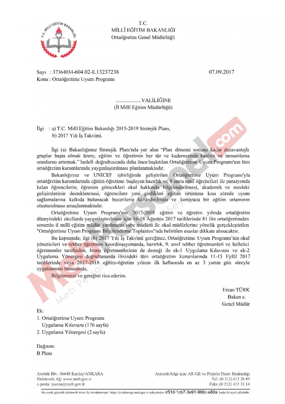 MEB'den ''Ortaöğretime Uyum Programı'' Yazısı