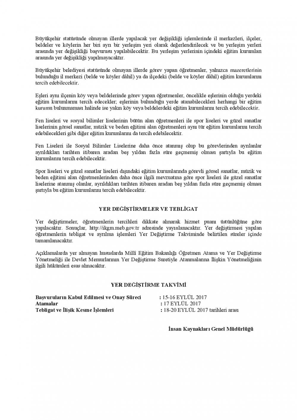 MEB'den İl İçi Özür Grubu Duyurusu