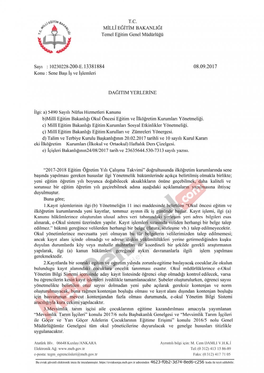 MEB'den ''Sene Başı İş ve İşlemler'' Yazısı