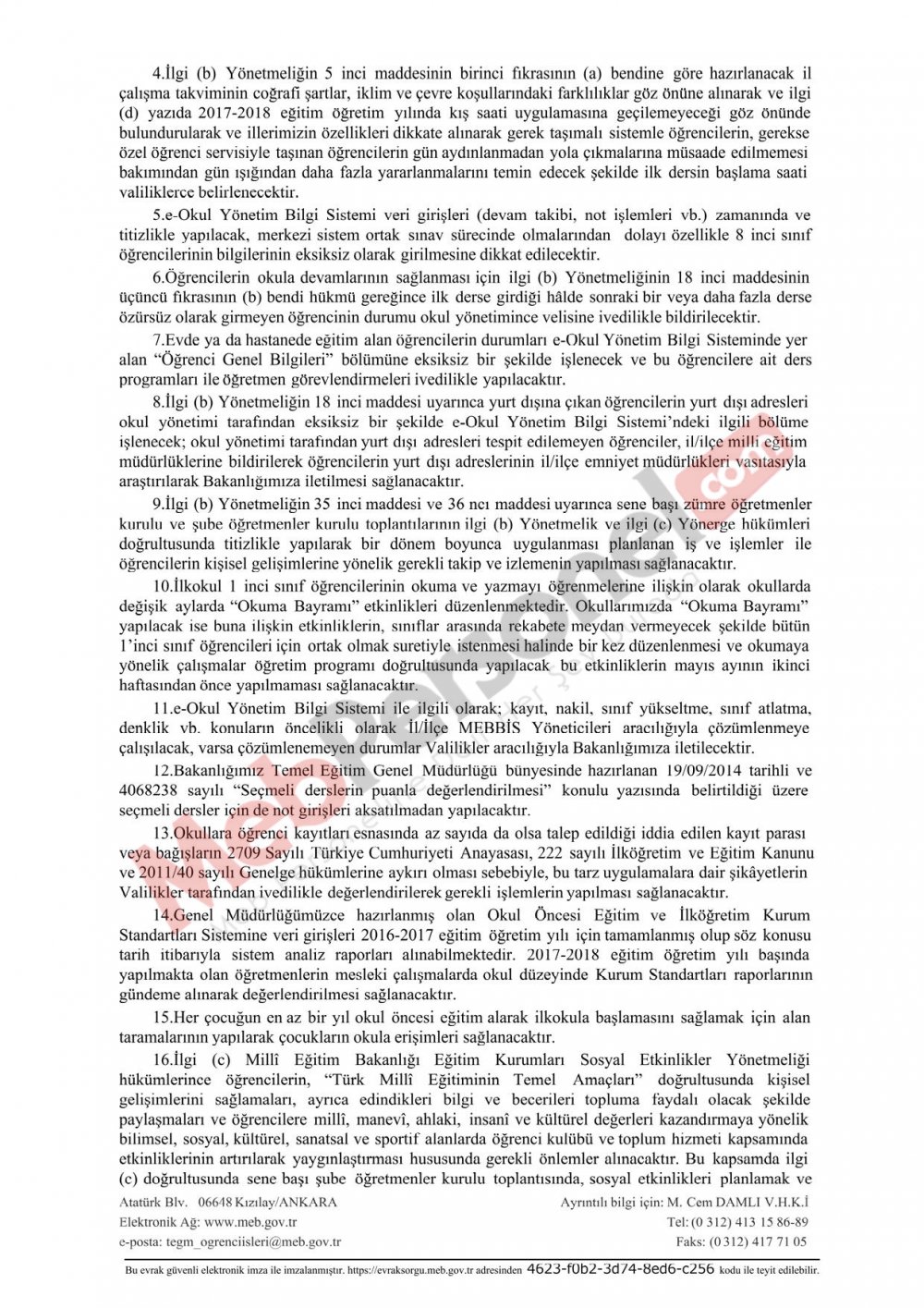 MEB'den ''Sene Başı İş ve İşlemler'' Yazısı