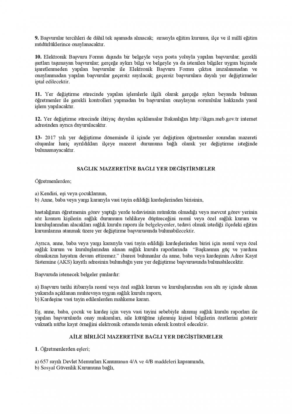 İl İçi Özür Grubu Başvuruları Başlıyor