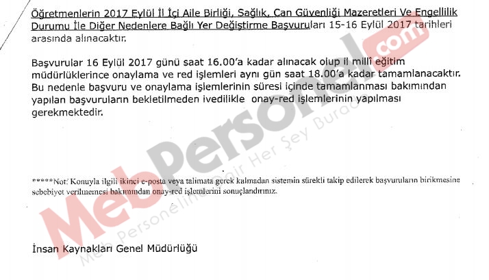 İl İçi Özür Grubu Başvuruları 16.00'da Sona Eriyor