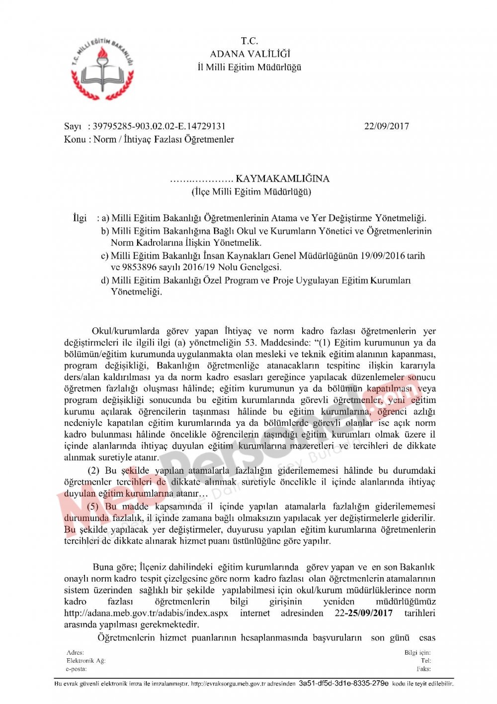 Adana'da Norm Fazlası Öğretmen Atamaları Yapılacak