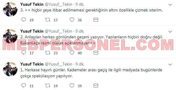Yusuf Tekin'den Kademelerarası Geçiş Açıklaması