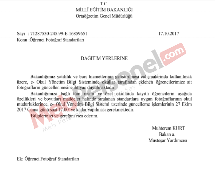 MEB'den ''Öğrenci Fotoğrafları'' Yazısı