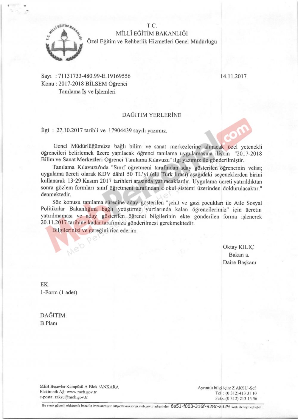 MEB'den ''BİLSEM Öğrenci Tanılama İş ve İşlemleri'' Yazısı