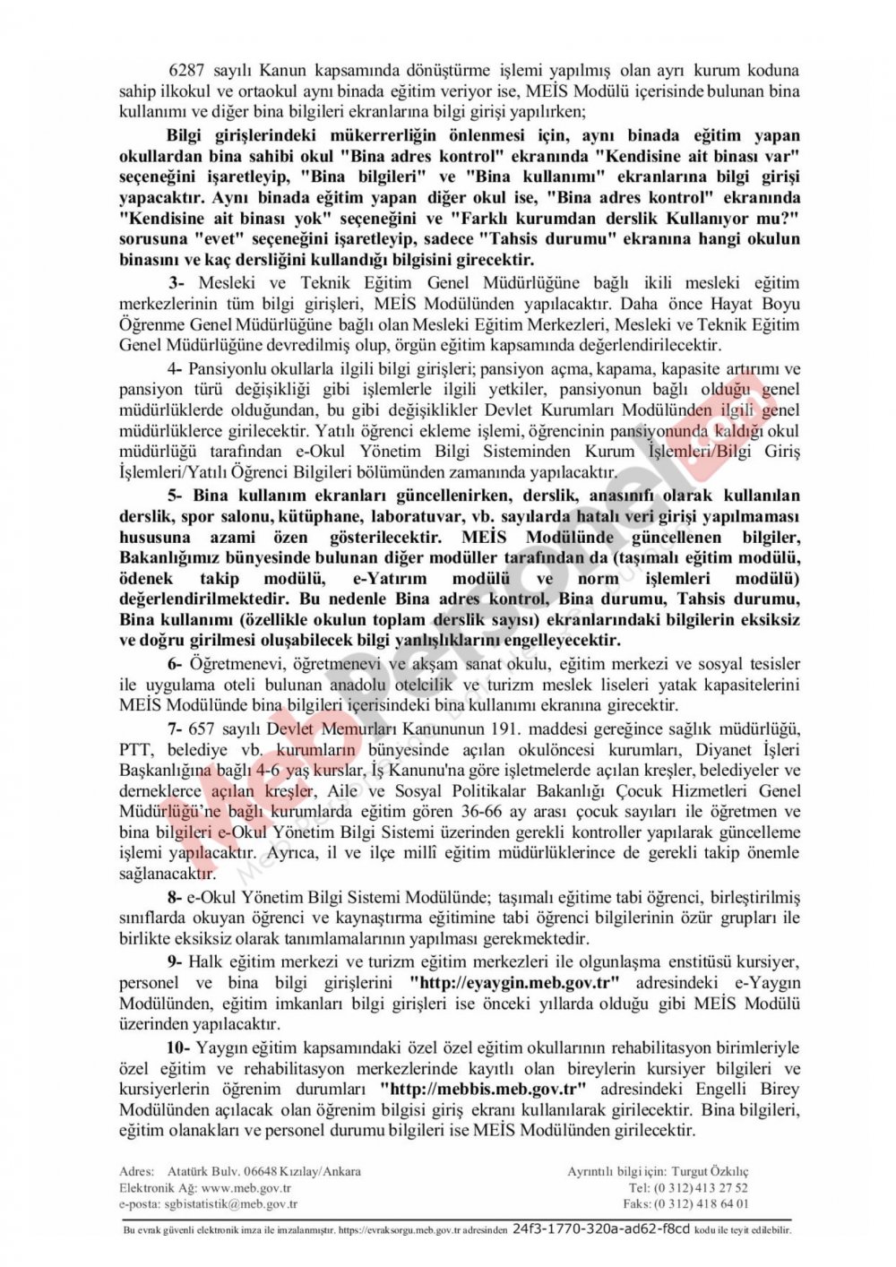 MEB'den Okul/Kurum Müdürlüklerine Önemli ''İstatistik Bilgileri'' Yazısı