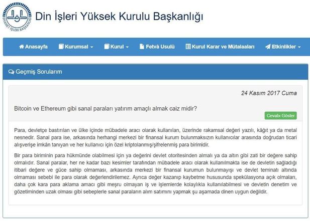 Diyanet 'Bitcoin' ile ilgili açıklama yaptı!