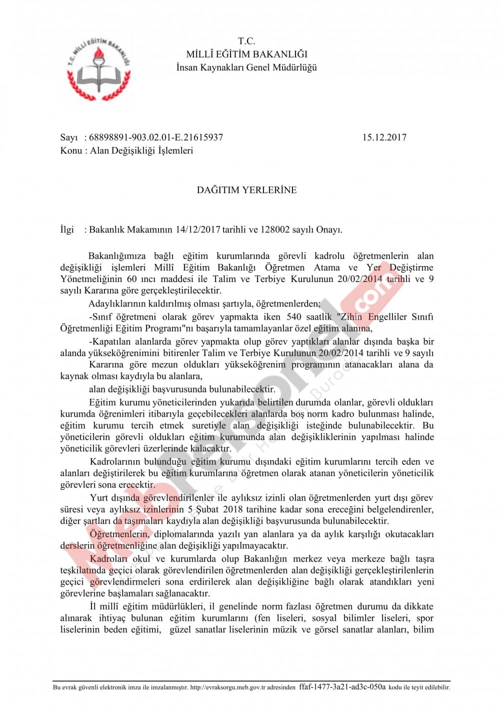 Alan Değişikliği MEBBİS Başvuru Ekranı Açıldı