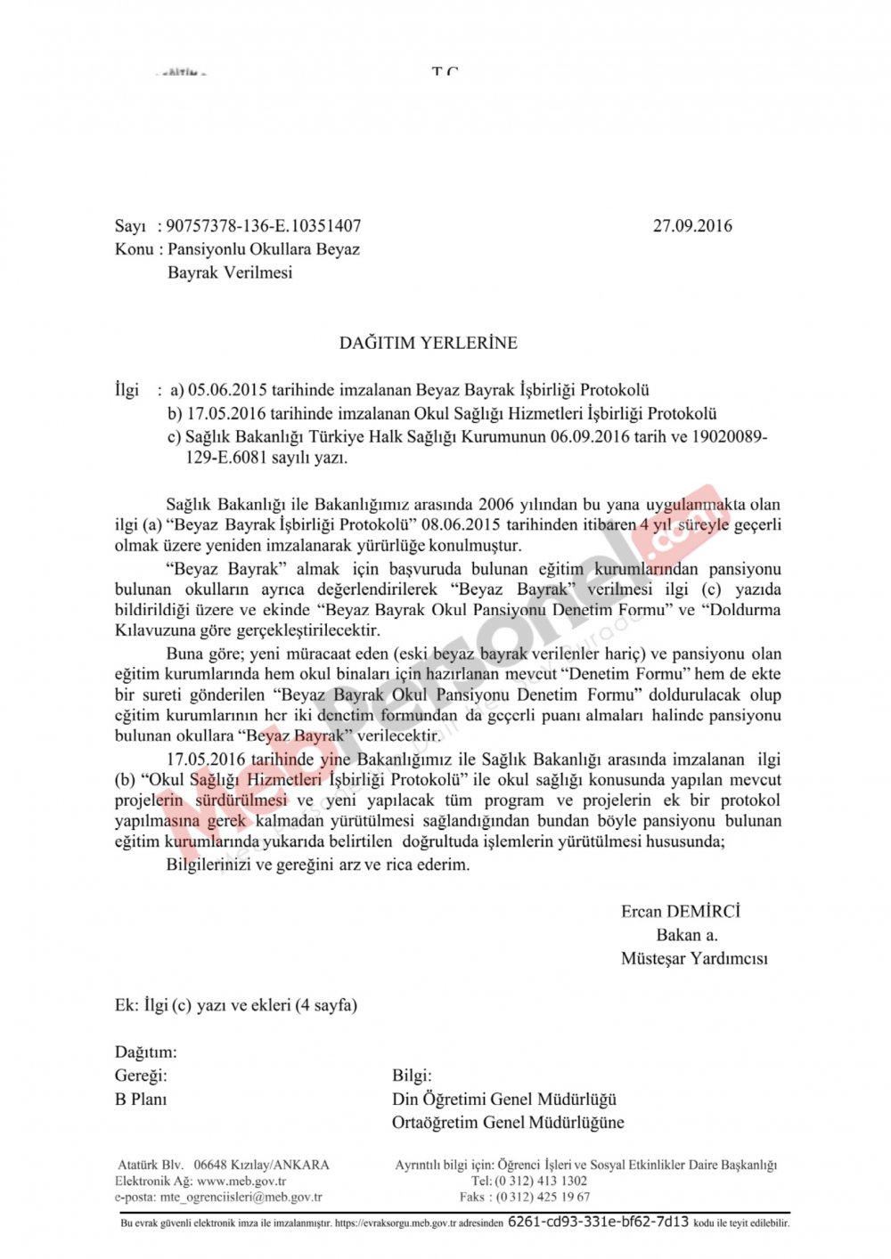 MEB'den ''Okullara Beyaz Bayrak Verilmesi'' Yazısı