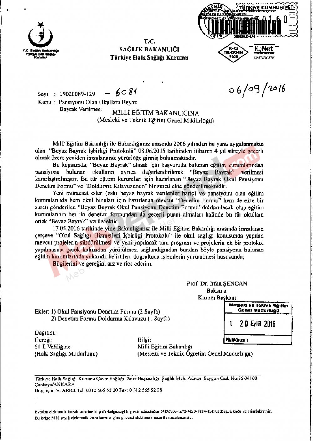 MEB'den ''Okullara Beyaz Bayrak Verilmesi'' Yazısı