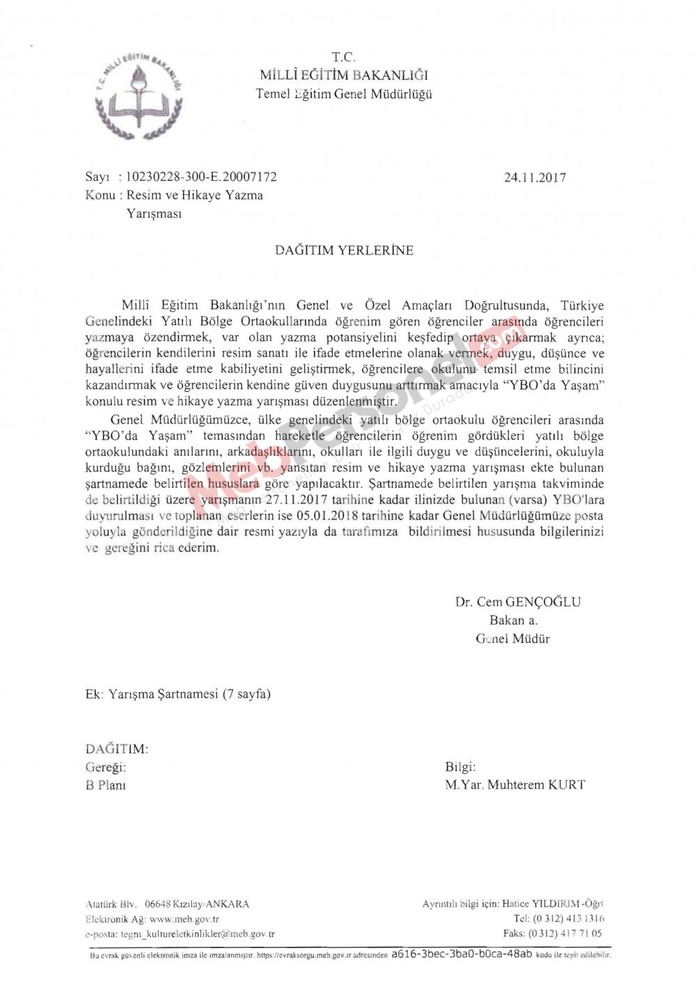 MEB'den ''Resim ve Hikaye Yazma Yarışması'' Yazısı