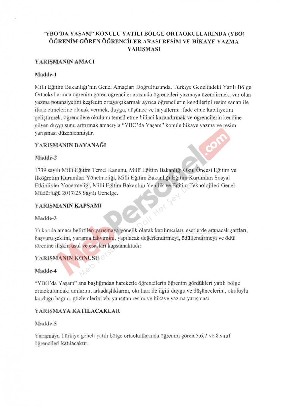 MEB'den ''Resim ve Hikaye Yazma Yarışması'' Yazısı