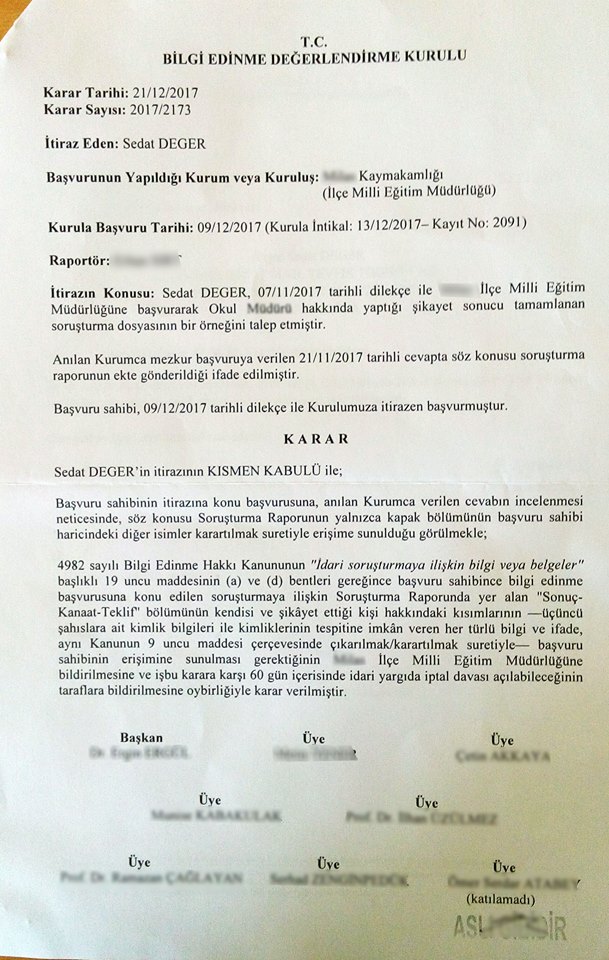 BEDK Milli Eğitim Müdürlüğünün Tamamlanan Soruşturma Dosyasını Başvurana Vermesine Hükmetti