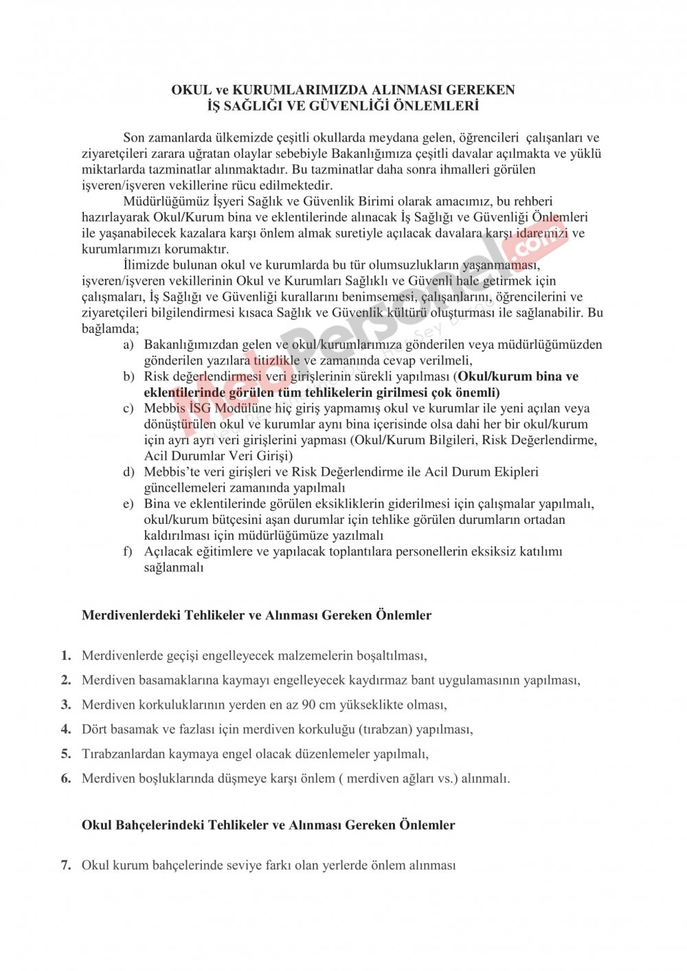 Okul ve Kurumlarda Alınması Gereken Genel Önlemler